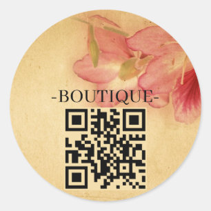 Retro Vintage Antik Blommig Pergament QR-kod Runt Klistermärke