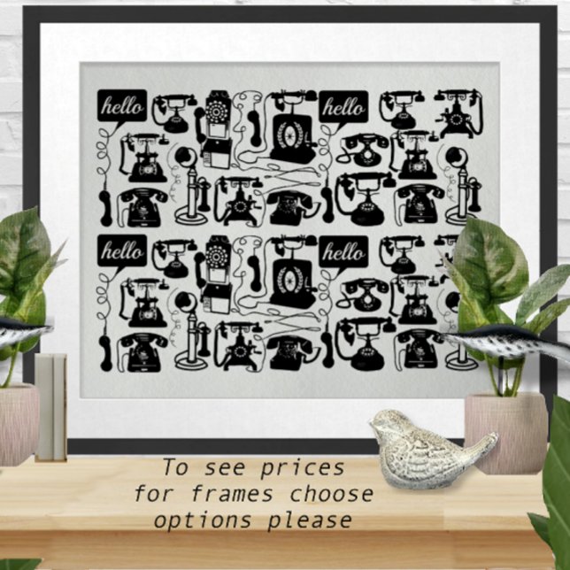 Retro Vintage Antique Black Telefon Mönster Grått Poster (Skapare uppladdad)