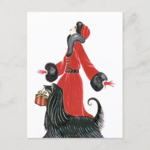 Retro vintage art deco dam jul Holiday Helg Vykort
