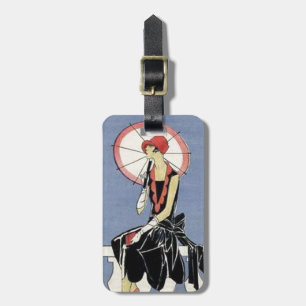 Retro Vintage Art Deco Dam Parbrella Luggage Tagg Bagagebricka