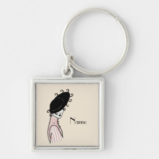 Retro Vintage Art Deco Hat Keychain Fyrkantig Silverfärgad Nyckelring