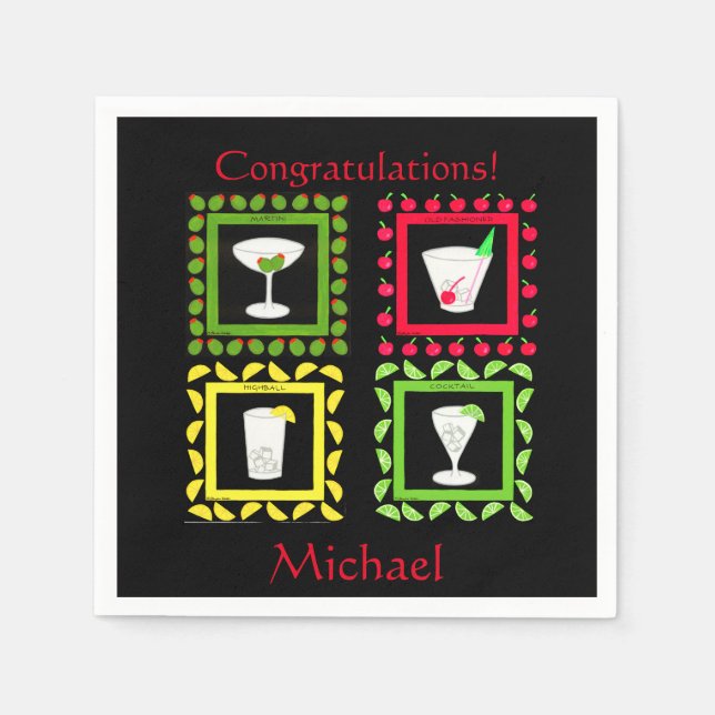 Retro Vintage Art Martini, Old Fashioned, Highball Pappersservett (Framsidan)