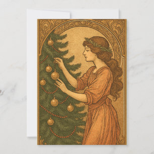 Retro Vintage Art Nouveau Julgran Flicka Julkort
