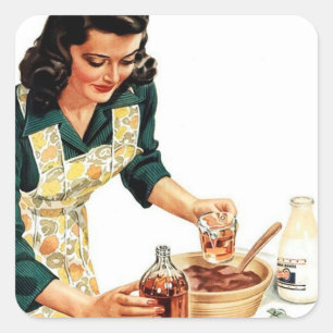 Retro vintage bakning av dam fyrkantigt klistermärke