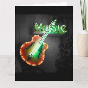 Retro Vintage Bass Guitar Music Neon-inloggningsGr Kort