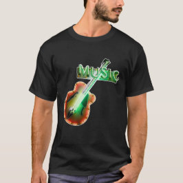 Retro Vintage Bass Guitar Music Neon Sign in Green T Shirt
