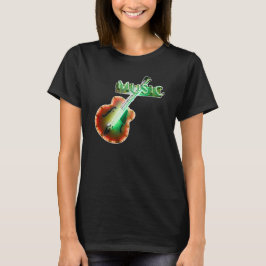 Retro Vintage Bass Guitar Music Neon Sign in Green T Shirt