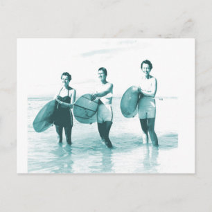 Retro Vintage Bathing Beauties Surfing Vykort