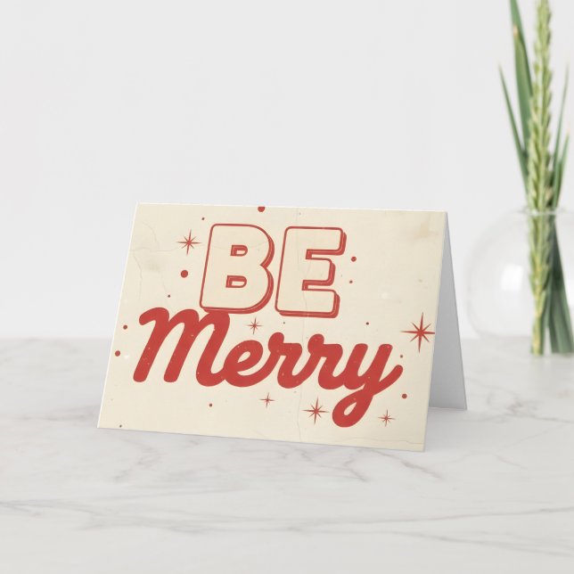 Retro Vintage Be Merry Christmas Helgkort (Framsida)