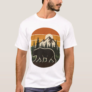 Retro Vintage Bear i Skogen bergen Äventyr T- T Shirt