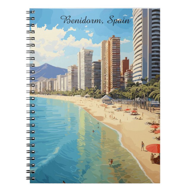 Retro Vintage Benidorm Spain Travel Mediterranean Anteckningsbok (Framsidan)