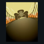Retro Vintage bil | Art Deco Poster<br><div class="desc">Den här reflexdesignen har en vintage bil som kör längs en bro med en konsthändelse stil. #car #transport #poster #vintage #retro #artdeco #bridge #transport #coola # #populär #trendig</div>