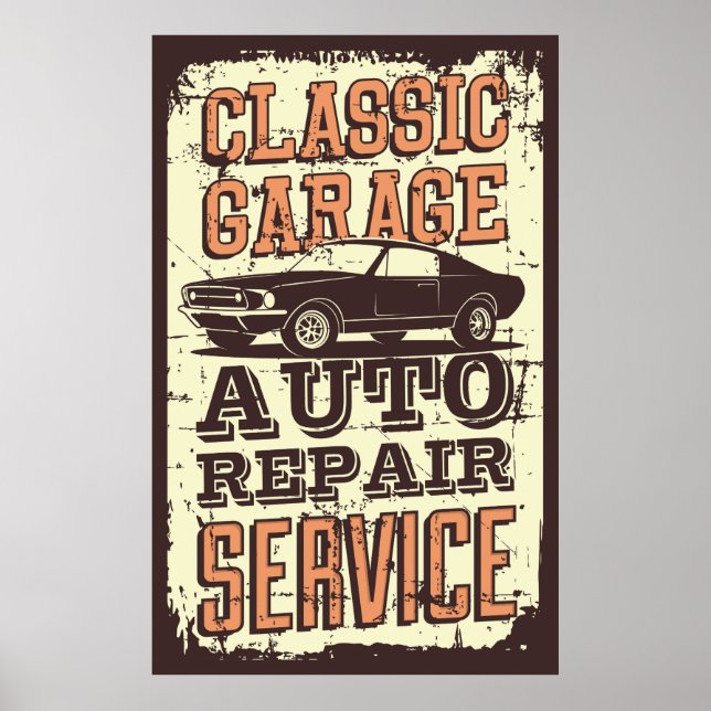 Retro vintage bil garage poster (Framsidan)