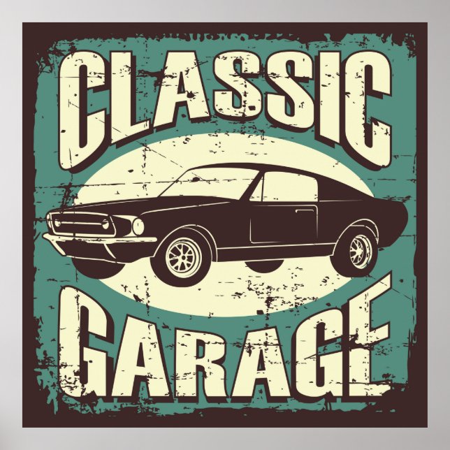 Retro vintage bil garage poster (Framsidan)