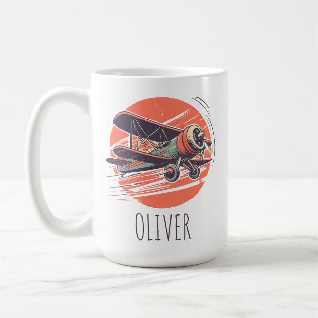Retro Vintage Biplan Personlig Kaffemugg (Vänster)