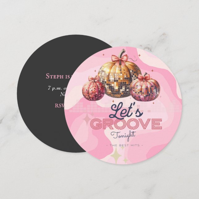 Retro Vintage Birthday Theme, Disco Boll Pumpkin Inbjudningar (Fram/baksida)