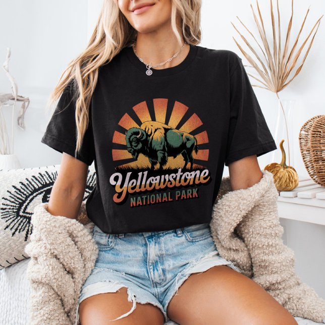 Retro Vintage Bison Yellowstone Nationalpark  T Shirt (Skapare uppladdad)