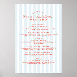 Retro Vintage Blå Systerbröllop Weekend Itinerary Poster