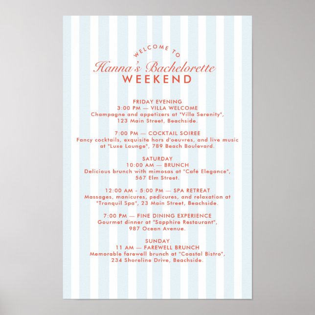Retro Vintage Blå Systerbröllop Weekend Itinerary Poster (Framsidan)