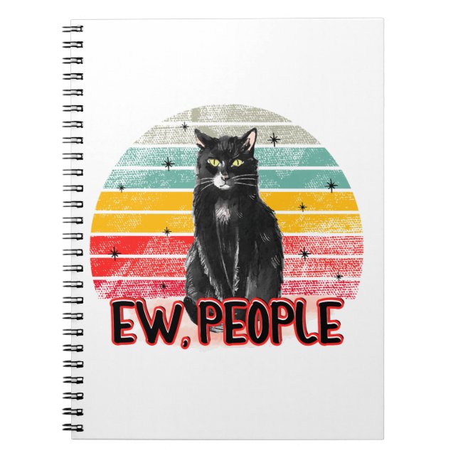 Retro Vintage Black Cat Ew People Anteckningsbok (Framsidan)