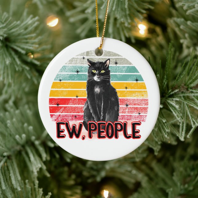 Retro Vintage Black Cat Ew People Julgransprydnad Keramik (Träd)