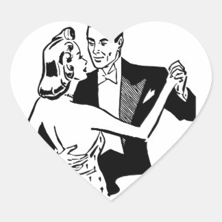 Retro Vintage Black & White Dancing Couple i Kärle Hjärtformat Klistermärke