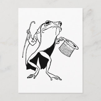 Retro Vintage Black & White gentleman Frog Vykort