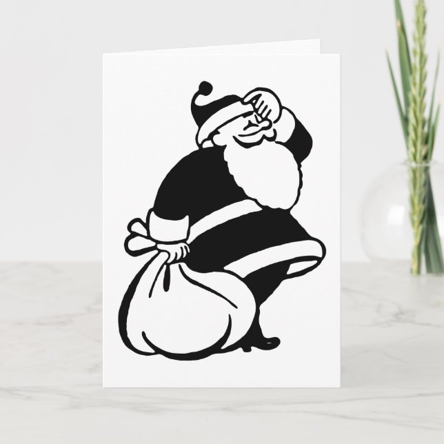 Retro Vintage Black & White jul Jultomten Helgkort (Framsida)