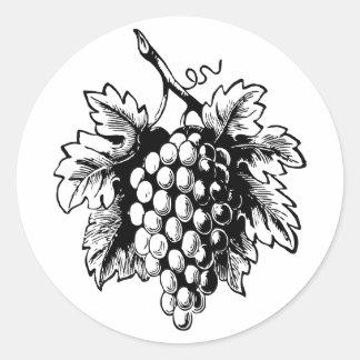 Retro Vintage Black & White Tasty Bunch of Grapes Runt Klistermärke