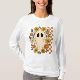 Retro Vintage Blommig Spök Halloween T Shirt