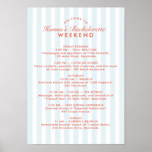Retro Vintage Blue Bachelorette Helg Itinerary Poster