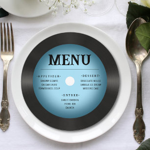 Retro Vintage Blue Vignette Vinyl Record Bröllop Meny