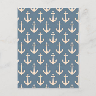 Retro Vintage Blue White Anchor Mönster Vykort