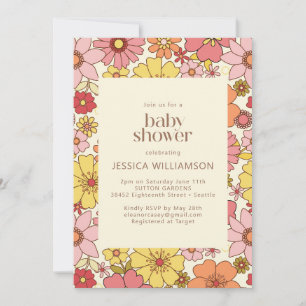 Retro Vintage Boho Rosa Gult Blommigt Baby Shower Inbjudningar