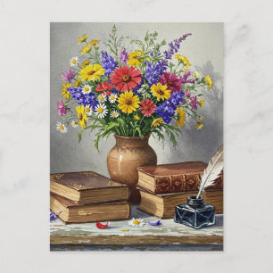 Retro Vintage Bokar Flowers Writer Postcard Vykort