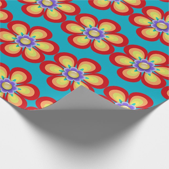 Retro Vintage Bright Flower Presentpapper (Hörn)
