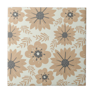 Retro Vintage Brown-Blommigt Kakelplatta