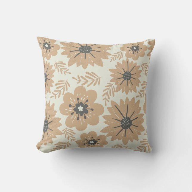 Retro Vintage Brown-Blommigt Kudde (Framsida)