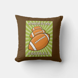 Retro Vintage Brown Grönt 3 Amerikanska fotbollar Kudde