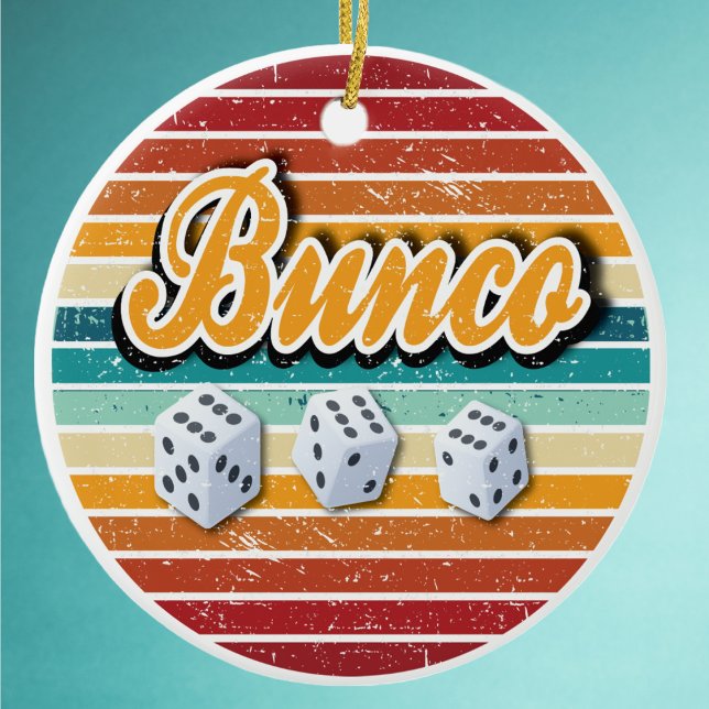 Retro Vintage Bunco Dice Julgransprydnad Keramik (Bunco Dice Retro Style Ornament.)