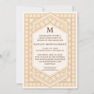 Retro Vintage Caramel Monogram Studenten Inbjudningar