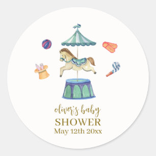 Retro Vintage Carousel Carnival Baby Shower Runt Klistermärke