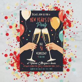 Retro Vintage Champagne Toast Nyårsfest Inbjudningar