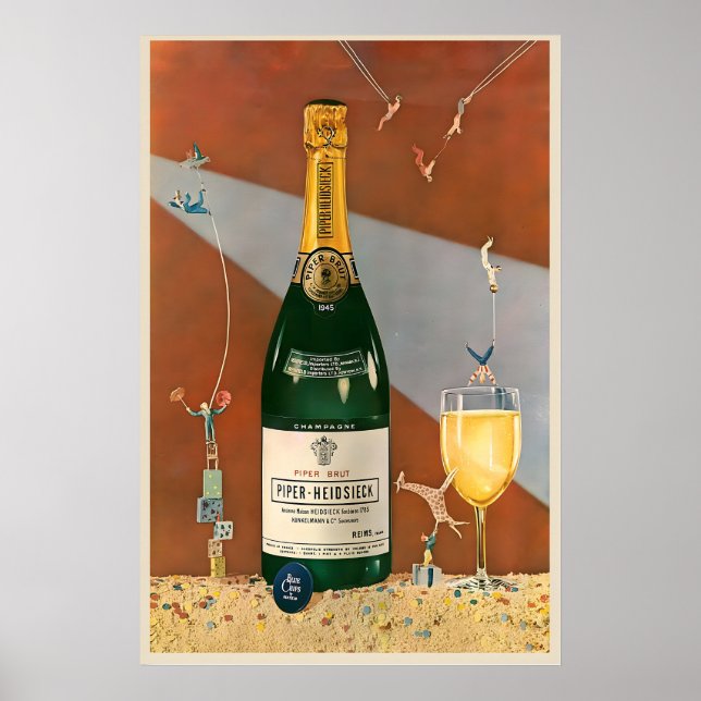 Retro Vintage Champagne Vin Flaska Dryck Kök Poster (Framsidan)