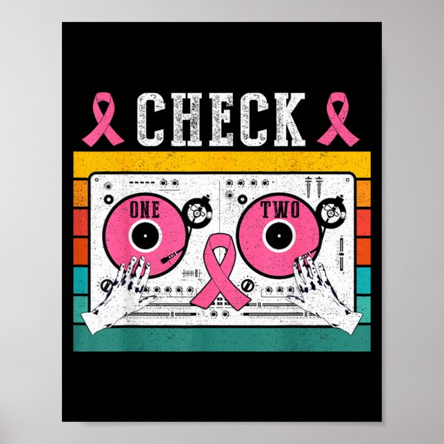 Retro Vintage Check One Two Bröstcancer Poster (Framsidan)