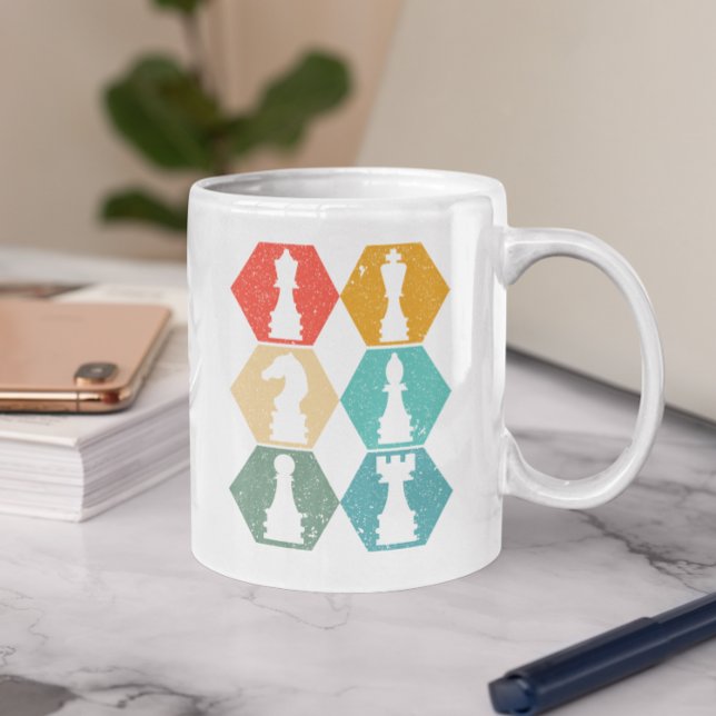 Retro Vintage Chess Delar solnedgång Kaffemugg (Retro Vintage Chess Pieces Sunset Coffee Mug)
