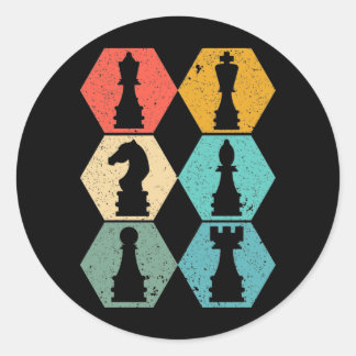 Retro Vintage Chess Delar Sunset Poster Runt Klistermärke