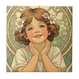 retro vintage child with flowers kakelplatta