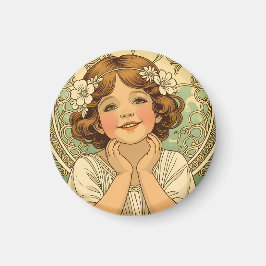 retro vintage child with flowers magnet