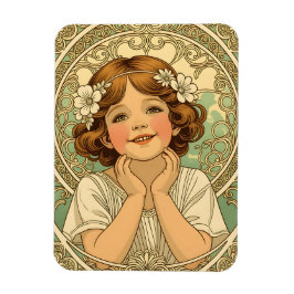 retro vintage child with flowers magnet